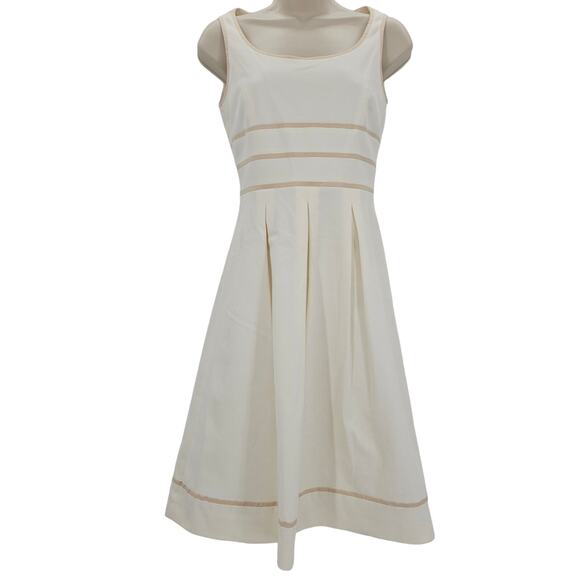Antonio Melani Womans size 0 A-Line Textured Stretch Cotton Midi Dress Ivory Tan - Picture 1 of 8